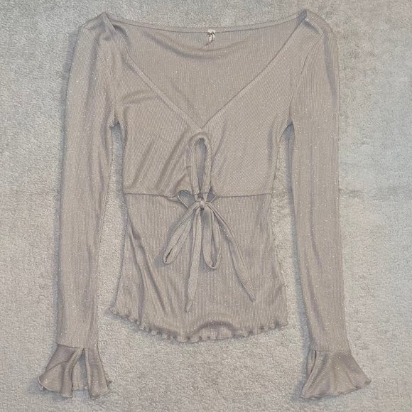 Free People 'Say When' Long Sleeve Keyhole Tie Front Top - Picture 2 of 4